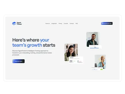 Effective and aesthetically pleasing hero screen ✺ AgentTrainer aesthetic agent trainer agenttrainer ai product customer service digital product hero hero section landing page saas saas product saas website ui ux web website