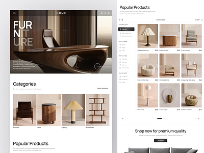 Home - Furniture Product List architecture chair collection e commerce ecommerce furniture interior lamp landing page marketplace product product list shop shopify store table ui ui design web design website