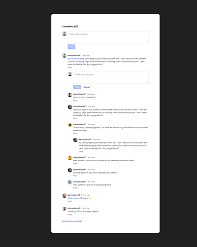 Community Comment Thread community engagement marketplace product design trust ui