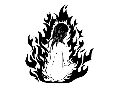 Come on baby light my fire black and white fire flash illustration nude poetry simple woman