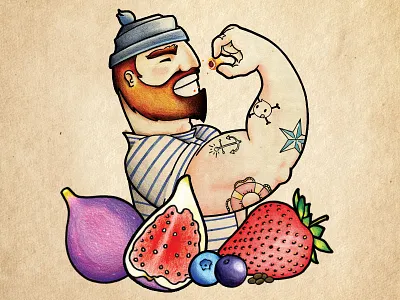 Cap'n Mac Figgins beards colored cookies figs food fruit packaging pencils sailor sharpie tattoos