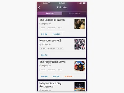 Cinema - Showtimes booking cinema listing movies ui