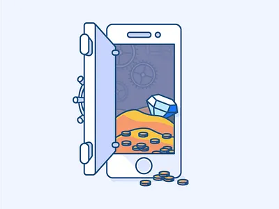 Secure payment bank chest coins diamond gold mobile money payment phone secure security