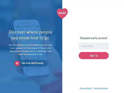 WoM Site Launch! app bars beta foodie form love marketing responsive restaurants ui video website