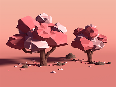 Low Poly Cherry Trees No.2 3d blender cherry cherry tree low poly minimalistic model render scene tree