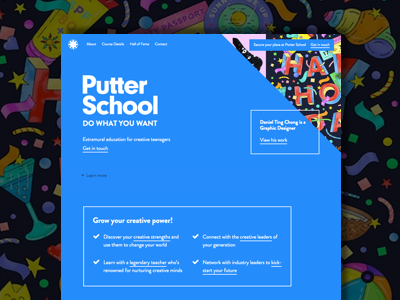 Putter School art colour design direction interface navigation school ui ux web web design website