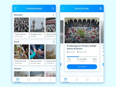 Muzakki - Help People Around You card donation education filter fundraising gradient help icon ios moslem social