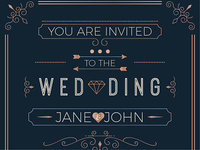 Wedding Invitation border card copper diamond frame icon invitation line retro template vintage wedding