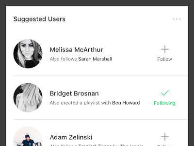Suggested Users app feed follow music reccomended suggested suggested users user users