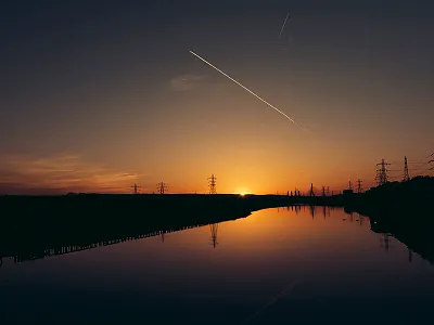 Red-Eye Flight flight jet night photo plane print river stream sunset wales water