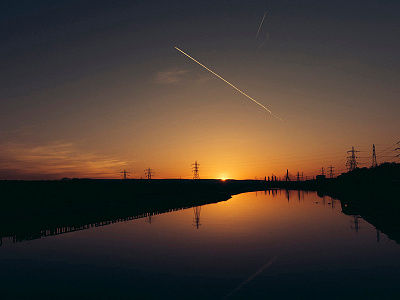 Red-Eye Flight flight jet night photo plane print river stream sunset wales water