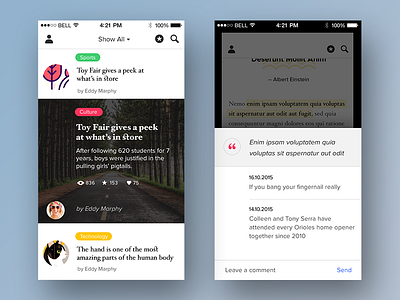 News App app clean comments ios light list mobile news post preview simple ui