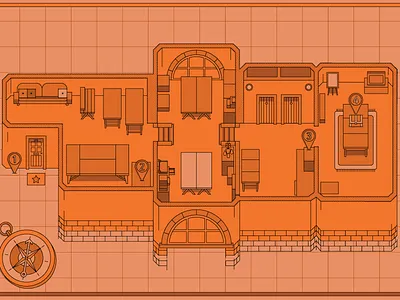 Treasure Map agency building compass hunt map orange plans rooms studio treasure
