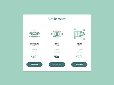 Daily UI 030 :: Pricing :: Float Trip canoe daily ui float trip illustration kayak pricing raft table ui