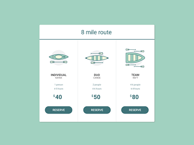 Daily UI 030 :: Pricing :: Float Trip canoe daily ui float trip illustration kayak pricing raft table ui