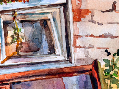 old broken window frames. 2015 art drawing painting watercolor