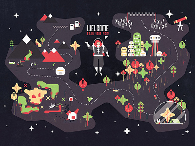 Space Race! color illustration map scifi space vector