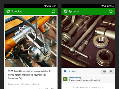 Sprocket Android 1.1 Web & Holo android bicycle blog holo instagram placeholder screenshot sprocket tumblr ui web webview