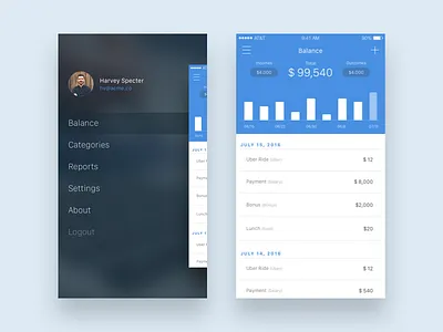 Balance balance charts hamburger mobile ui