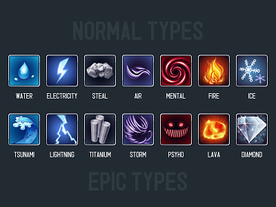 Monster Type Icons 1 air diamond electricity element fire ice icon mental steal type vector water