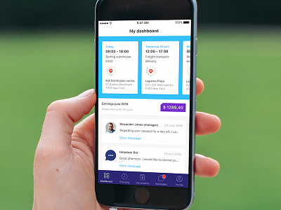 dashboard app for freelancers app chat dashboard ios9 iphone mockup money navigation tasks ux