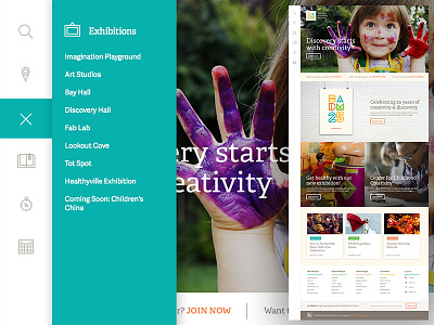 Bay Area Discovery Museum website navigation bay area children discovery icons kids museum navigation ui website