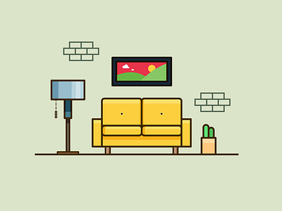 Living Room couch house illustration lamp living painting plant room sofa wall