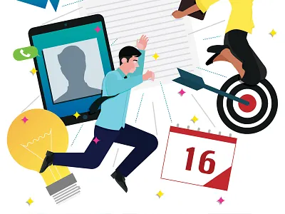 'Make your CV stand out' 1/2 for HR Magazine cv editorial explode ideas illustration job jump lightbulb people search