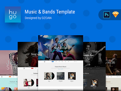 HUGO | Music & Bands Template artist bands dzoan music psd singer sketch template ui8