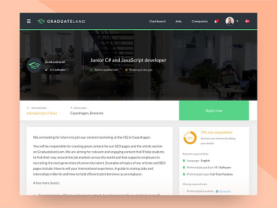 Job page preview graduateland job job page job post job search posting ui ux