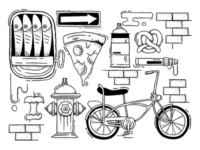 New York Grunge grafitti illustration low rider pizza sardines