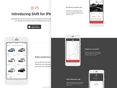 Shift iPhone app app cars clean iphone monochrome shift website white