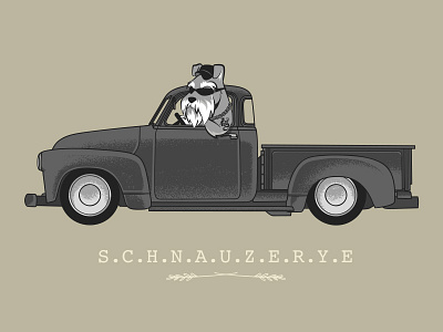 SCHNAUZERYE animals car chow hon lam art cute dog pick up puppies puppy schnauzer truck trucker vintage