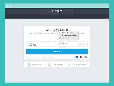 Plastiq Web App Progressive Registration password validation progressive registration register sign up