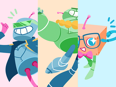 Beep Boop Robot Crew beep boop blue character cute design orange pink robots vector