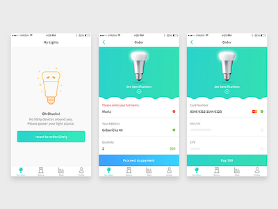 Litely Payment Design Concept 404 blue clean form green light lightbulb pay payment smart ui ux