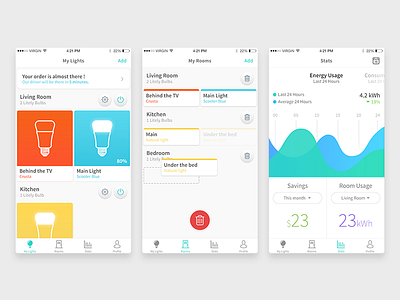 Litely iOS Design blue clean green interface light lightbulb smart ui ux