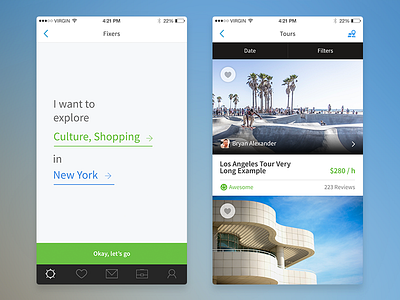 Sneakpeek blue clean green ios travel ui ux