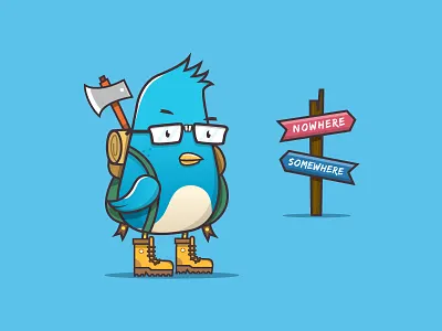 Where does my tweet go? art ax bird blue camper design illustration invites social twitter vector wip