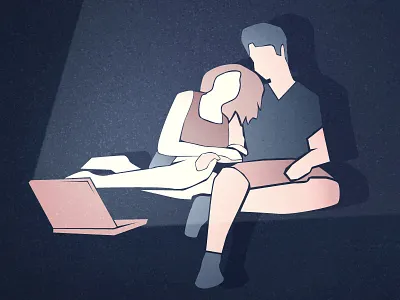 Movie Night art couple design flat illustration laptop movie night texture vector vintage