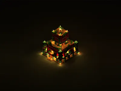 Voxel experiment | The Temple 3d aztech c4d design fire green light ligthing maya red temple voxel