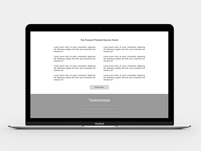 Wireframe of FAQ & Testimonials (Passport Guru Landing Page) agent appointment booking expert help india issue passport passport guru resolve ux wireframe