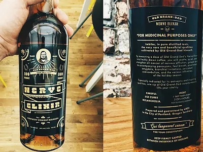 Nerve Elixer alcohol bourbon grand dad graphic design pdx