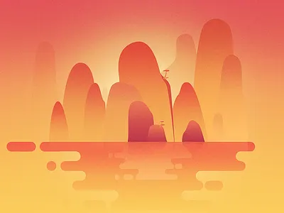 Mountains And River II color design illustration line mountain river sunshine