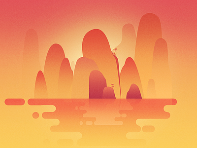 Mountains And River II color design illustration line mountain river sunshine