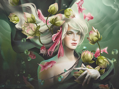 La memoria dell'acqua - Memory Of Water digital art digital paint fantasy fantasy creatures illustration underwater waterlily