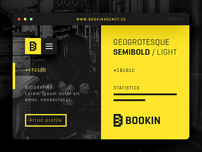 Bookin Agency black bookin branding divi logo music ui webdesign yellow