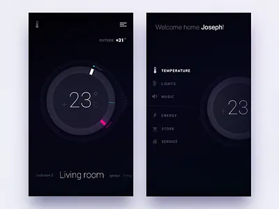 Navigation storyboard for fantasy smart home product design app circle ios iphone lift menu navigation remote side smart ui ux