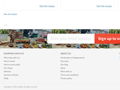 Footer big footer columns grey newsletter sign up red