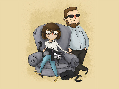 Cool couple cat cats cool couple dribble glasses illustration man shot woman